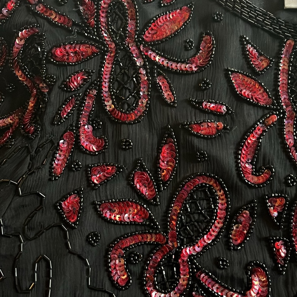 Vintage Beaded Jacket Sequins Black Red  Valentine Medium NWT - Picture 3 of 11